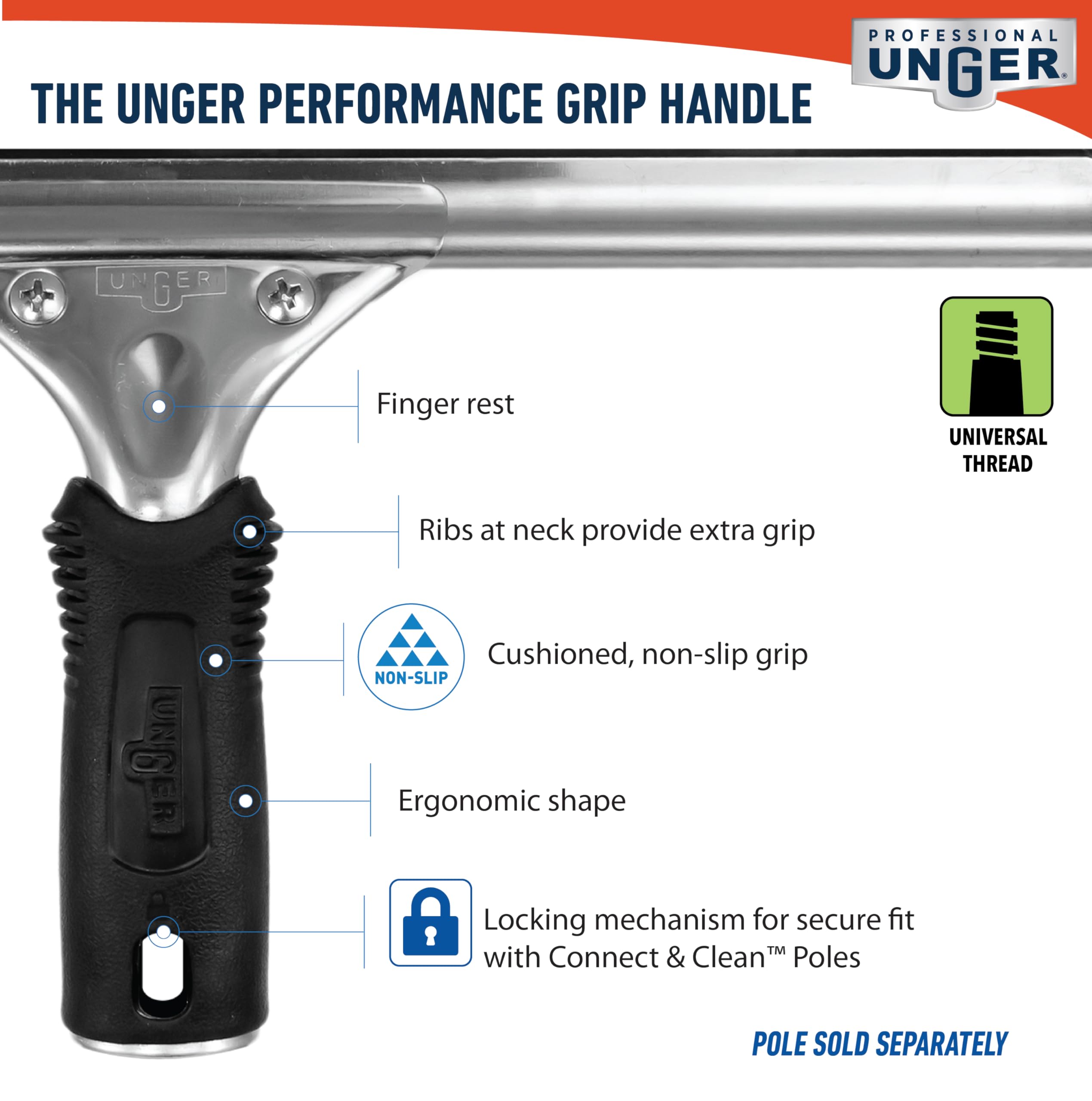 Unger Connect and Clean 16” Performance Window and Glass Cleaning Squeegee with Replacement Rubber, Cleaning Supplies, Heavy Duty Household Cleaner Tools with Streak-Free Results - Image 10